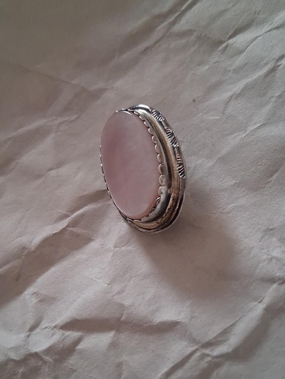 CB Vintage Soft Pink Oval Stone Brooch in Sterling Silver Frame 925